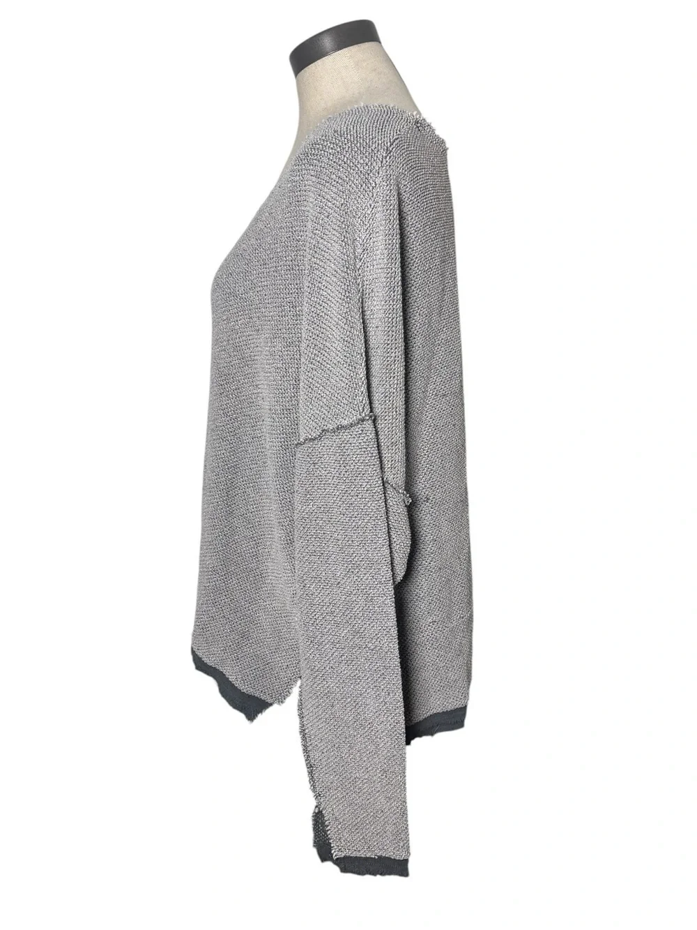 Free People Oversized Textured Dolman Top Small Gray Raw Edge Boho